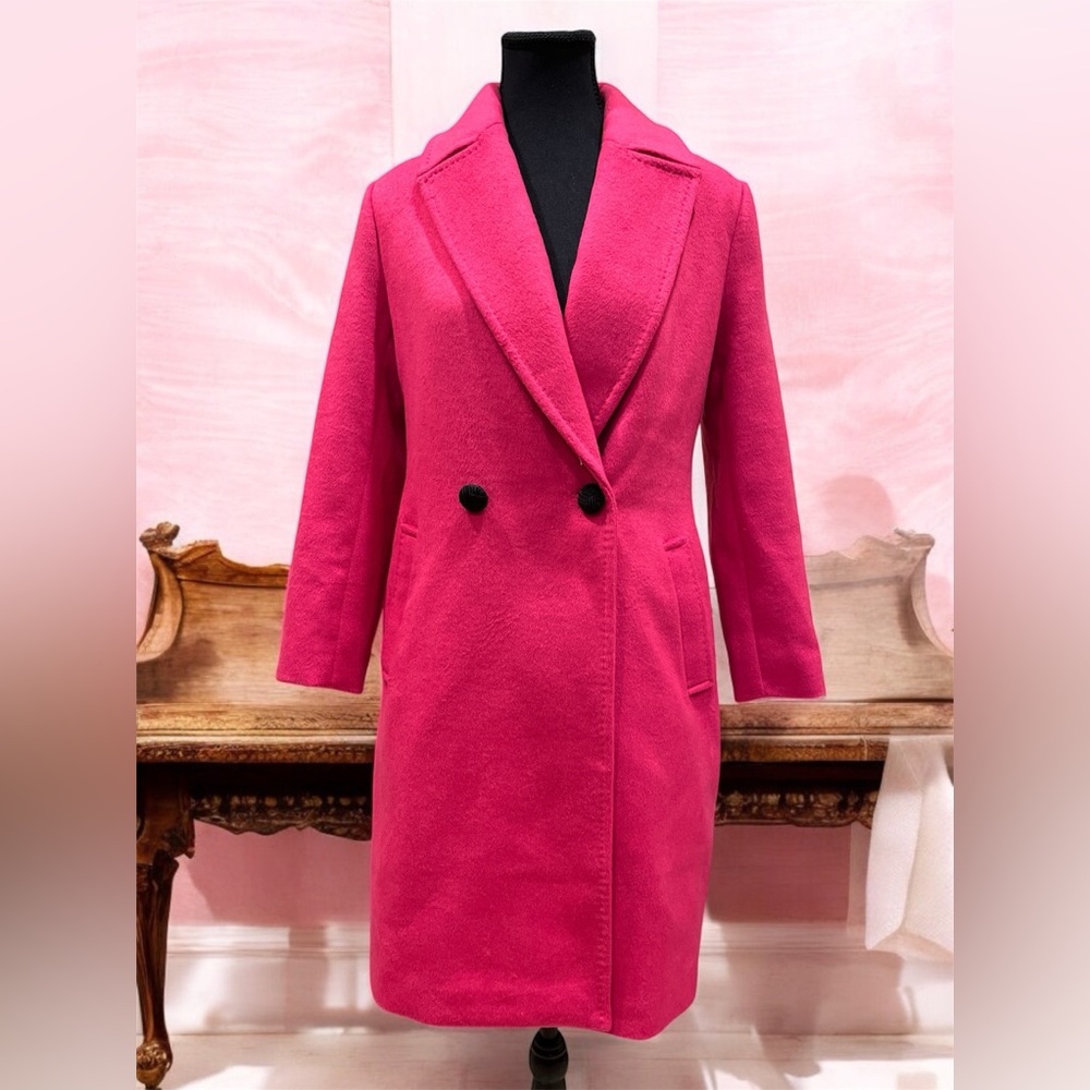Rachel Zoe Peacoat Pink Wool Knee Length Slit Pockets Button Size XS